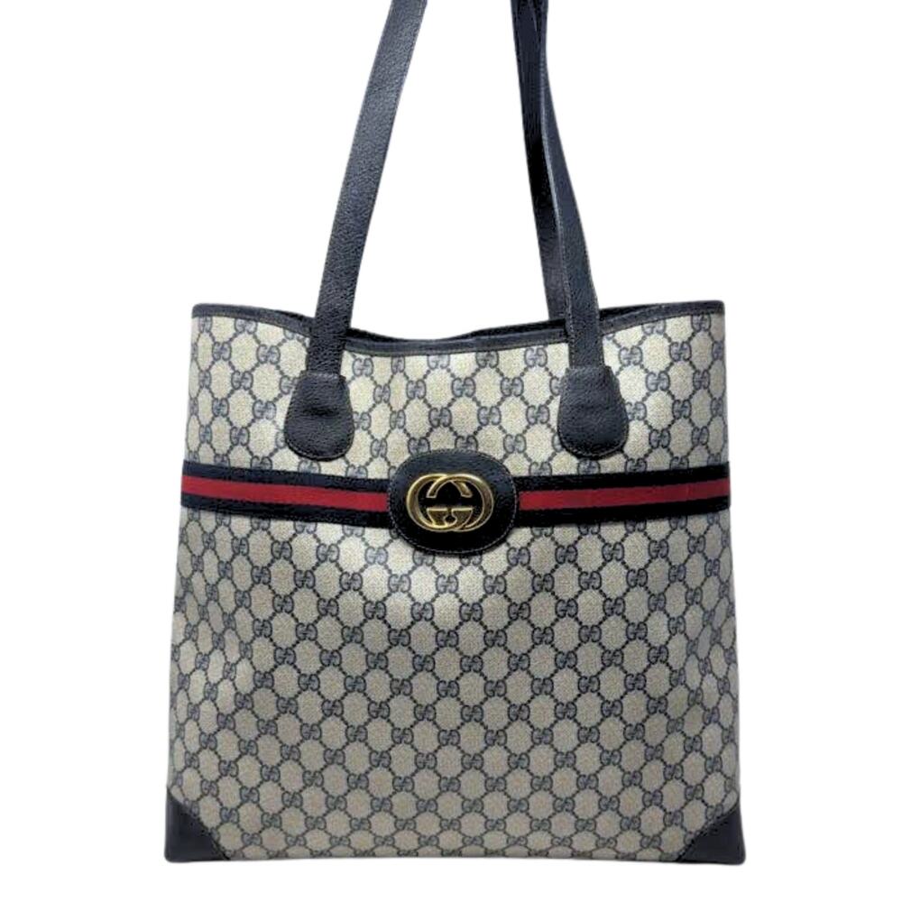 Gucci Bag Shoulder Tote XL Purse GG Logo Monogram Navy Blue Red Ophidia Canvas‎